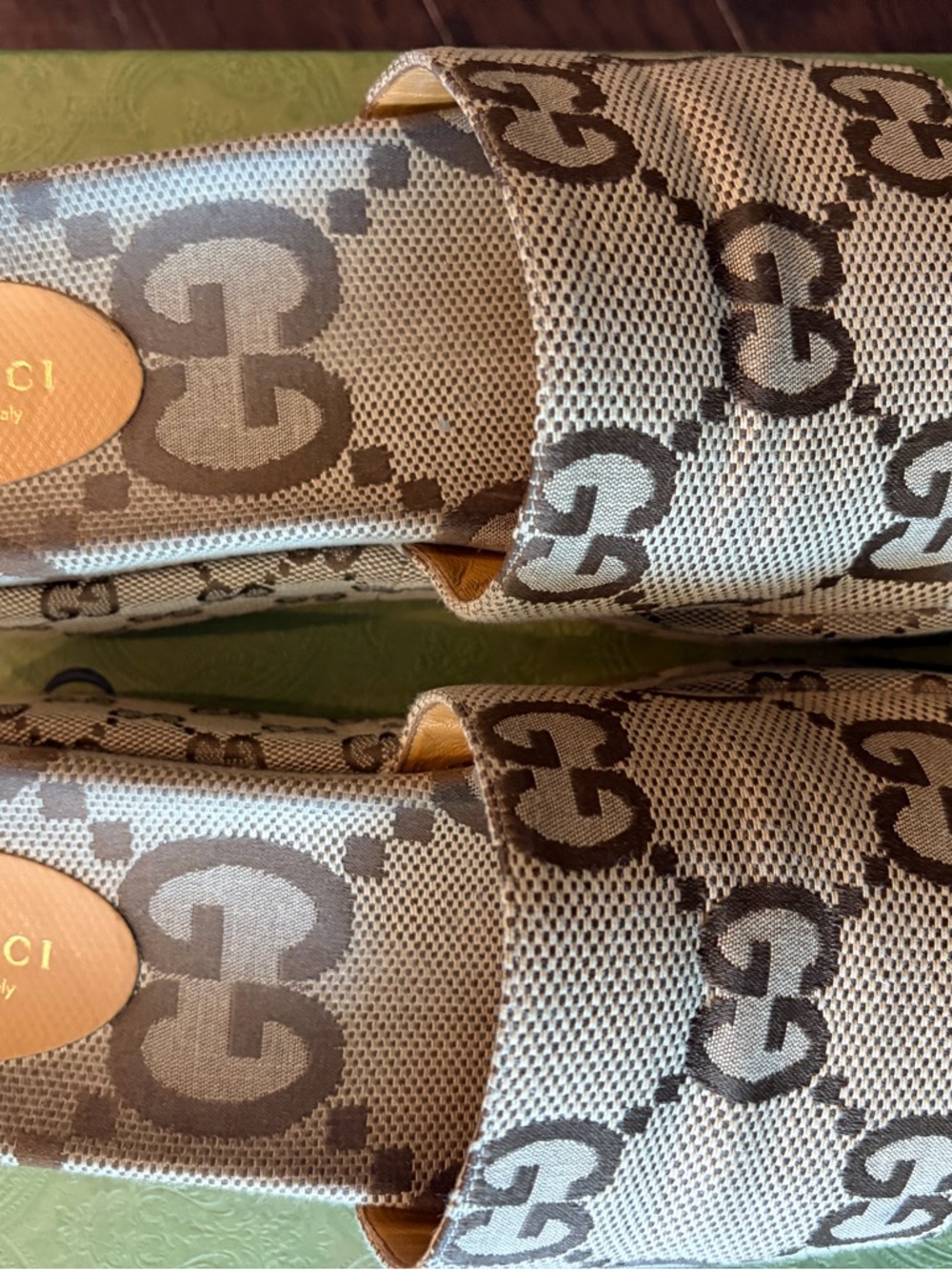 Gucci Camel/Ebony Macro GG Canvas Slides - Picture 3 of 5